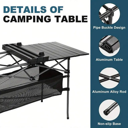 Aoran Aluminum Roll-Up Camping Table – Portable Folding Table with Carry Bag | Medium &amp; Large | Ships from US