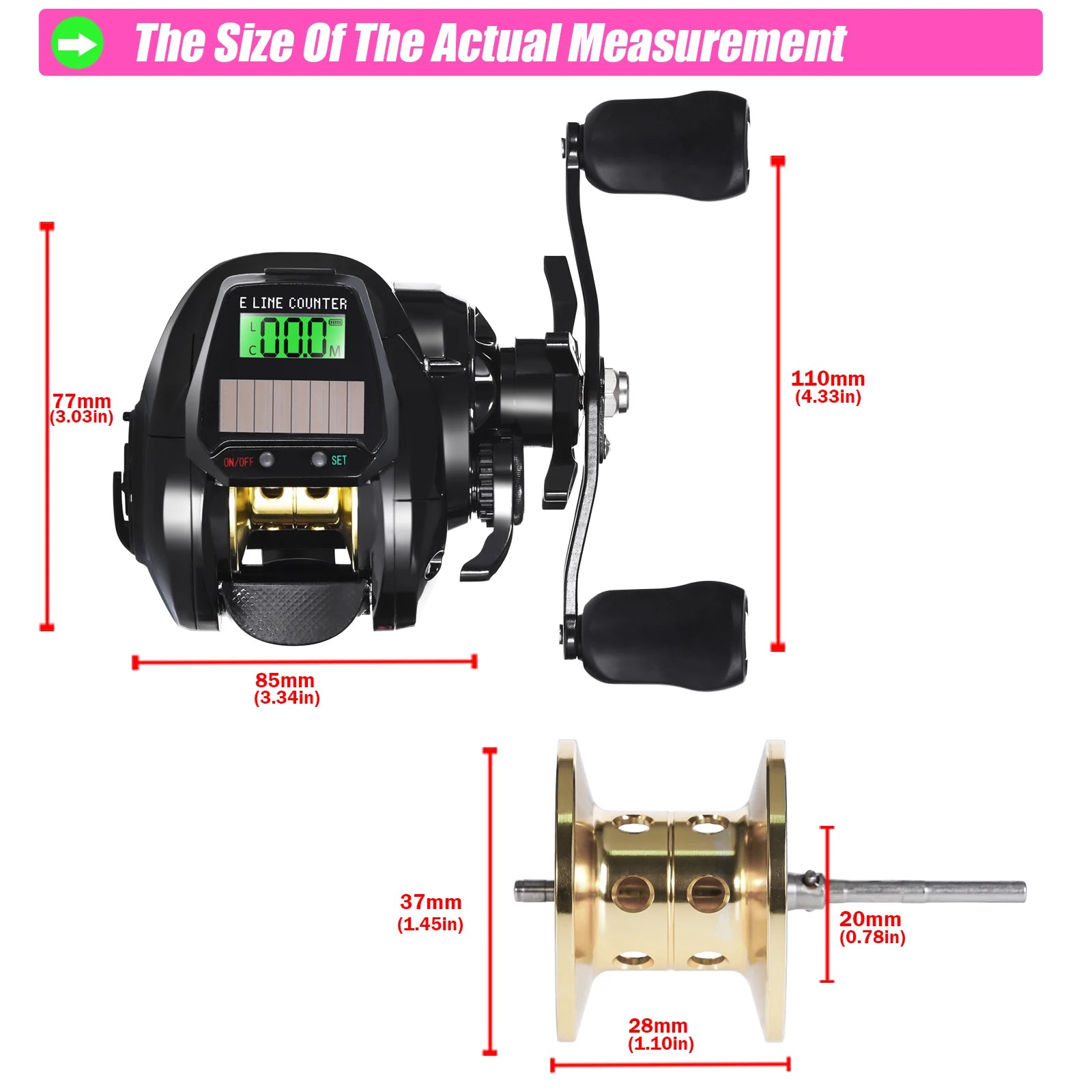 SAMOLLA Electronic Baitcasting Reel – LED Screen, USB &amp; Solar Charging, 7.2:1 Gear Ratio, Waterproof Saltwater Drum Reel