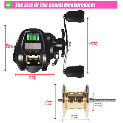 SAMOLLA Electronic Baitcasting Reel – LED Screen, USB &amp; Solar Charging, 7.2:1 Gear Ratio, Waterproof Saltwater Drum Reel
