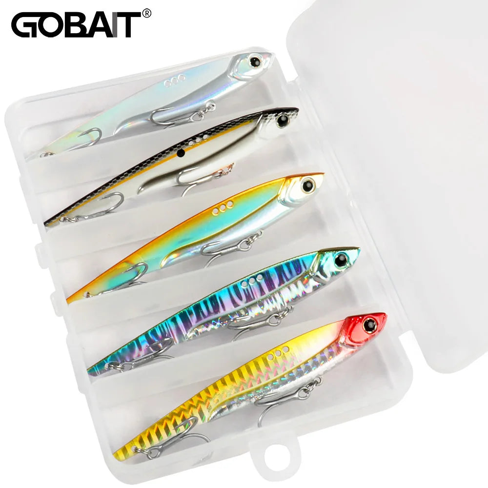 GOBAIT Metal VIB Fishing Lure Kit – 20g, 25g &amp; 30g | Holographic Laser Skin | Treble Hook | Sea, Pike &amp; Bass