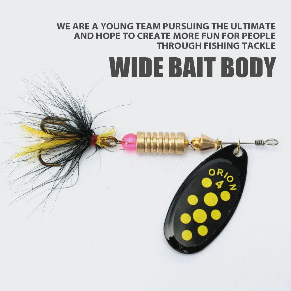 1/2pcs Metal Hard Bait Rotating Spinner Fishing Lure Spoon Sequins Wobblers Bass Pesca With Feather Hooks 3.5g/4.5g/7g/9g/12g
