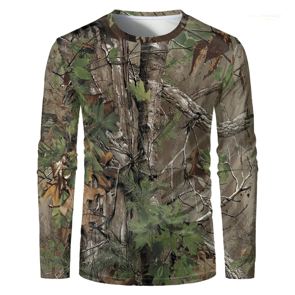 Camouflage Hunting Long Sleeve Men T-shirt Outdoor Sports Tactical Training Clothes Tee Hiking Fishing Camping Quick Drying Tops