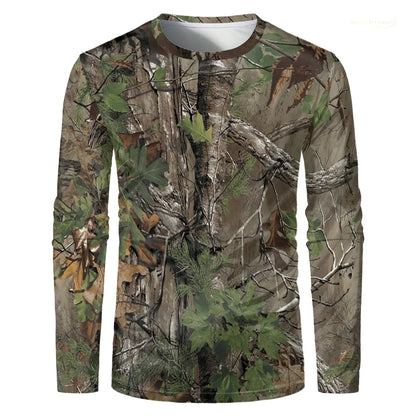 Camouflage Hunting Long Sleeve Men T-shirt Outdoor Sports Tactical Training Clothes Tee Hiking Fishing Camping Quick Drying Tops