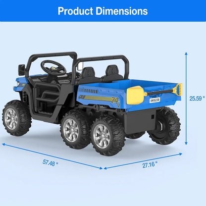 24V 2 Seater 6 Wheel Ride On Dump Truck with Parent Remote Control, 4WD Electric Car for Kids UTV Style Dump Bed &amp; Music Horn