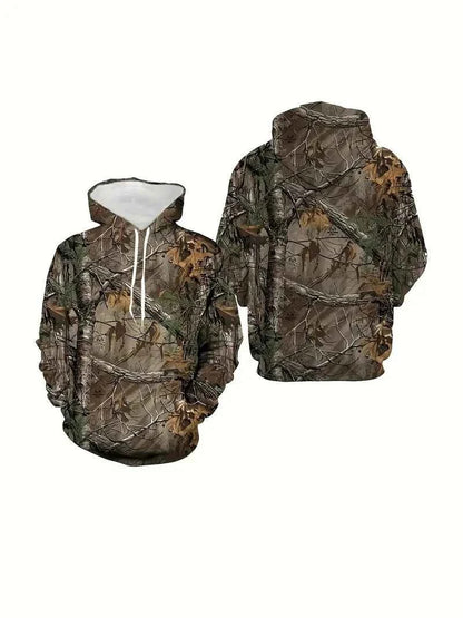 Unisex 3D Leaves Camo Hoodie – Oversized Harajuku Pullover