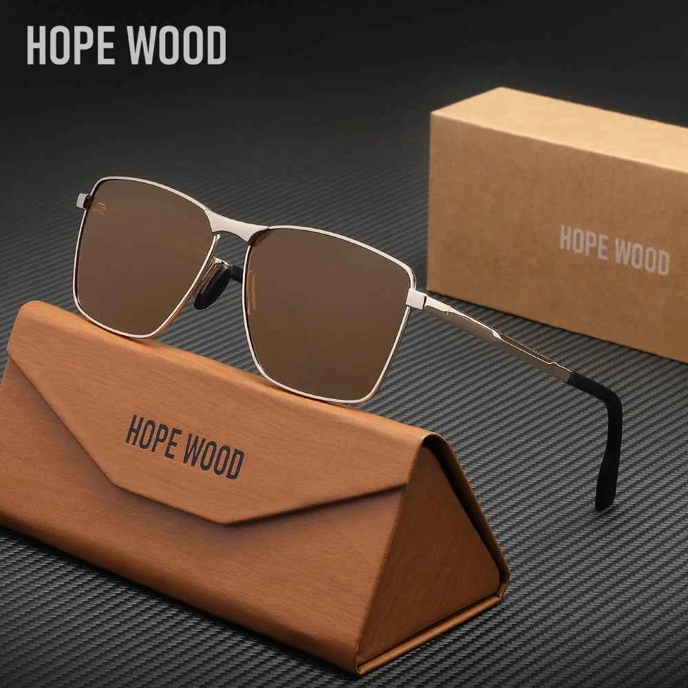HOPE WOOD 7601 Polarized Rectangle Sunglasses – Alloy Frame, UV400, Unisex