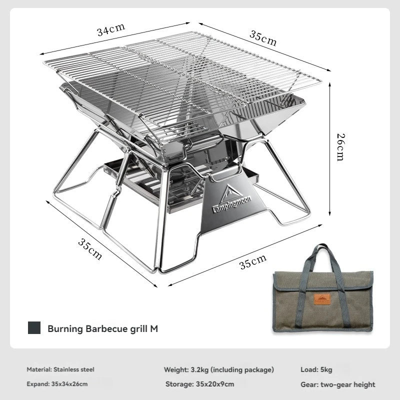 CAMPINGMOON Folding Stainless Steel BBQ Grill – Portable Camping &amp; Picnic Barbecue