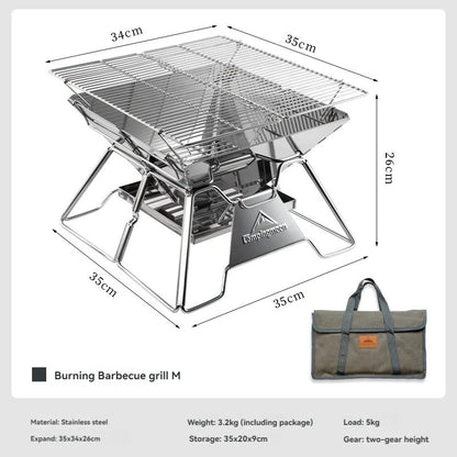 CAMPINGMOON Folding Stainless Steel BBQ Grill – Portable Camping &amp; Picnic Barbecue