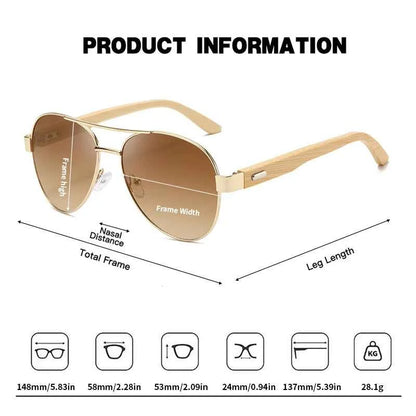 JUNCTURE KP1510 Wood &amp; Metal Pilot Sunglasses – Mirror UV400, Unisex
