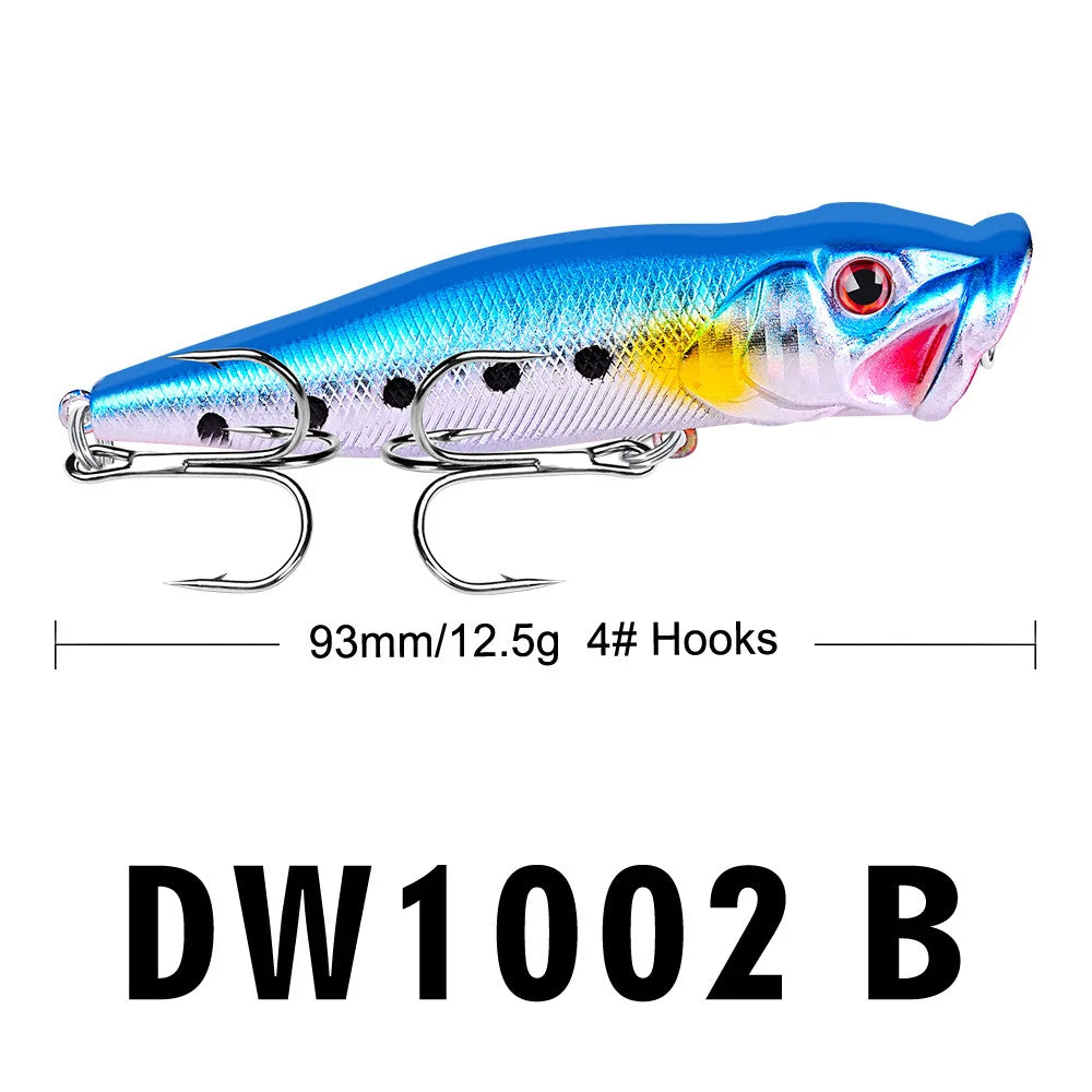 Popper Lure Topwater Fishing Bait – 93mm/12.5g Hard Bait Artificial Wobbler Plastic Fishing Tackle