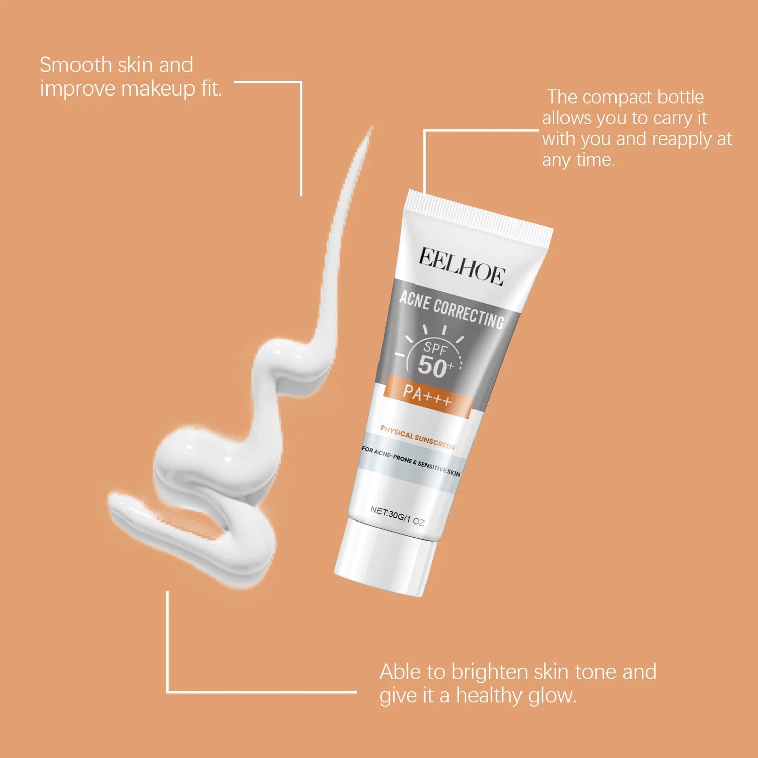 EELHOE 30g Vitamin E Sunscreen Long-lasting Moisturizing Anti-UV Anti-dry Skin SPF 50 Cream Maintains Elasticity Glow Skin Care