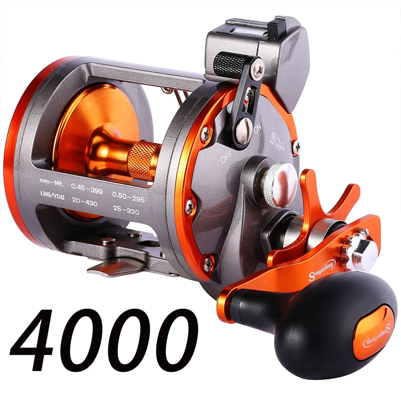 Sougayilang Thunder LS II Line Counter Trolling Reel – Conventional Level Wind 4.1:1 6+1BB 30KG Drag for Sea Bass &amp; Grouper