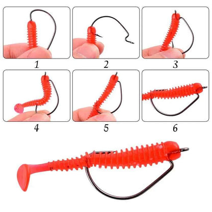 50pc High Carbon Steel Crank Fishing Hooks – Multi-Size Box for Soft Worm &amp; Bass Lures