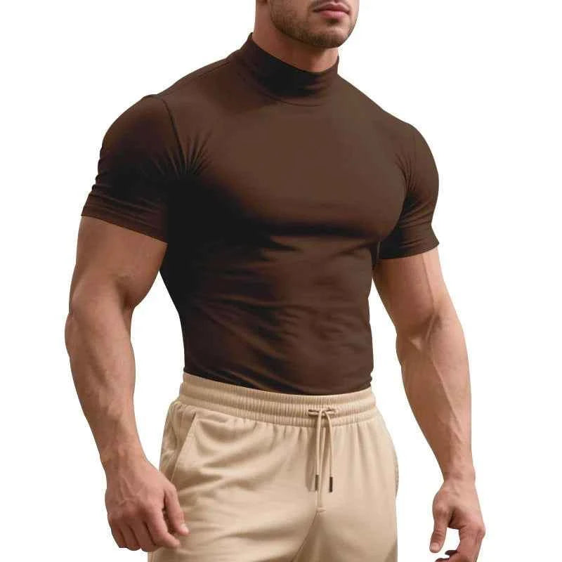 2025 compress sports Men T-shirt quick-dry Half High Collar Short Sleeve Pullover Tops Tight Breathable tops men Running T-shirt