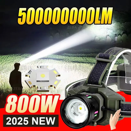 1000000LM Powerful Headlamp 800W Led Sensor Head Flashlight Long Range Headlight 18650 Rechargeable Head Lantern Fishing Camping
