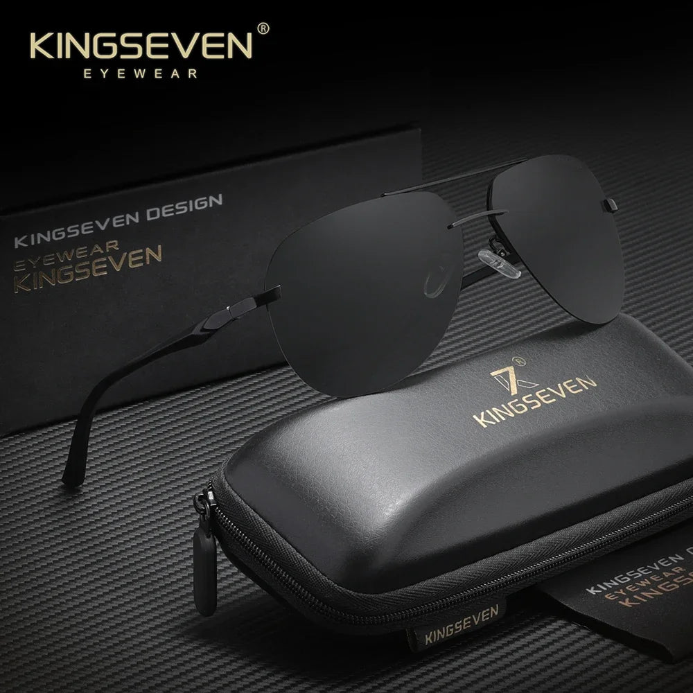 KINGSEVEN Brand Pilot Rimless Sunglasses Polarized UV400 Men Women Glasses Driving Eyewear
