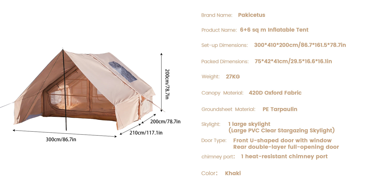 PAKICETUS Inflatable Camping Tent – 4-8 Person Portable 4-Season Waterproof Tent with Windows