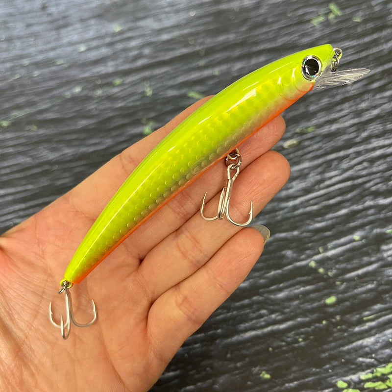 110mm Floating Slim Minnow Lure – 3D Prism Wobbler Jerkbait for Bass, Trout &amp; Sea Fishing
