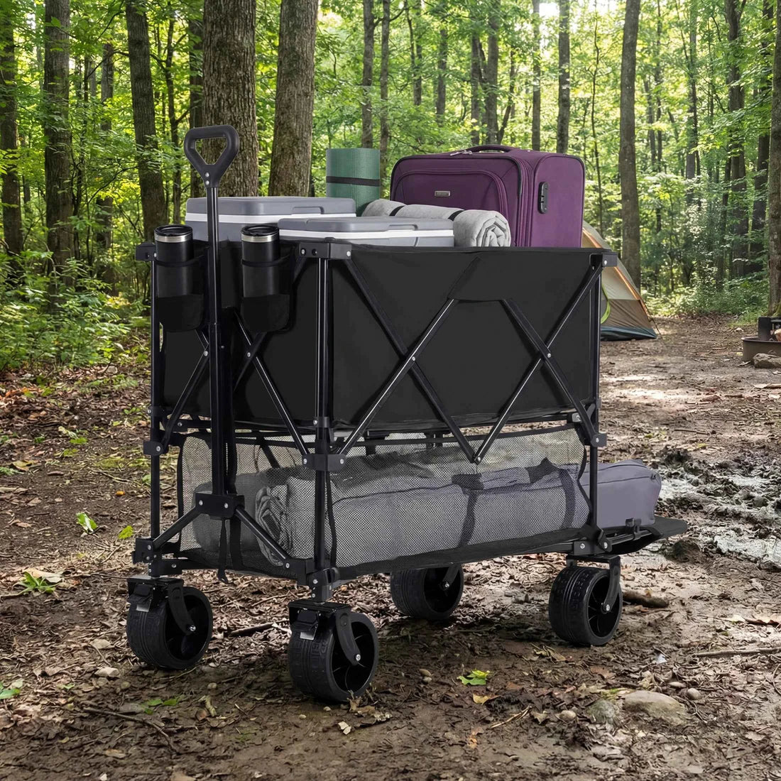 Outdoor Double Decker Wagons Cart 440 lbs Large Capacity Collapsible Foldable Garden Beach Cart for Grocery Garden Camping
