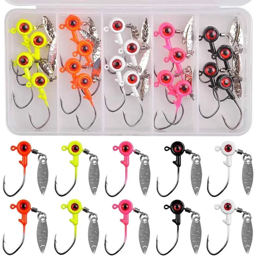 Shaddock Fishing Underspin Jig Heads with Willow Spinner Blade – Lead & Carbon Steel, 1/16–3/16 oz, 20 Pcs