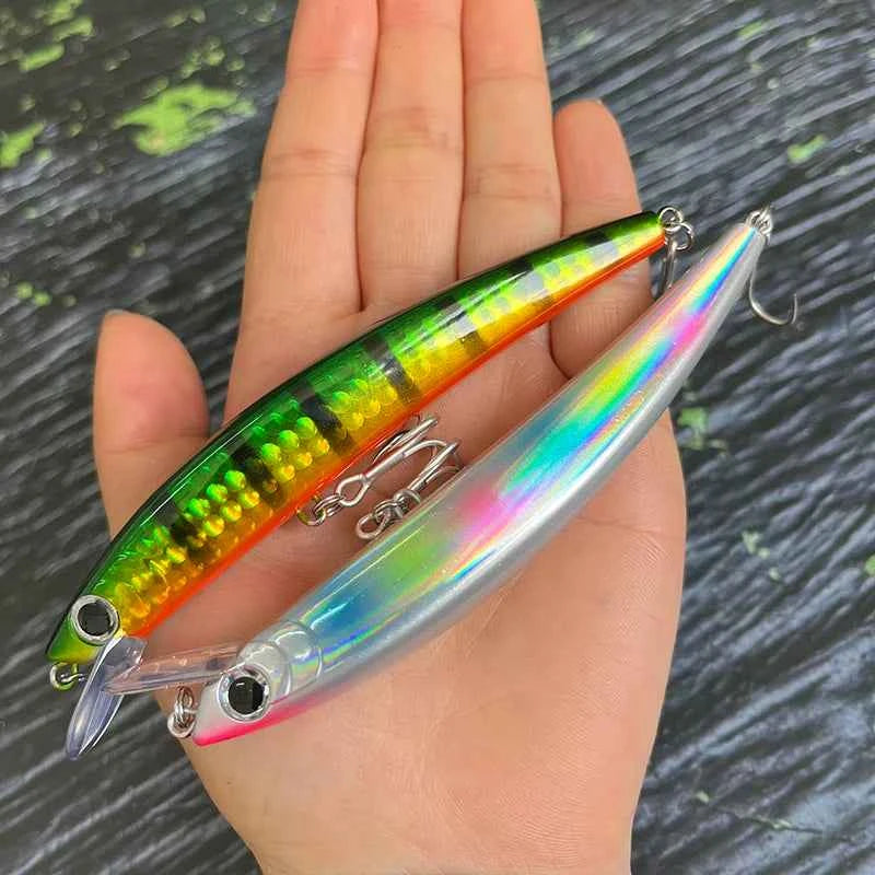 110mm Floating Slim Minnow Lure – 3D Prism Wobbler Jerkbait for Bass, Trout &amp; Sea Fishing