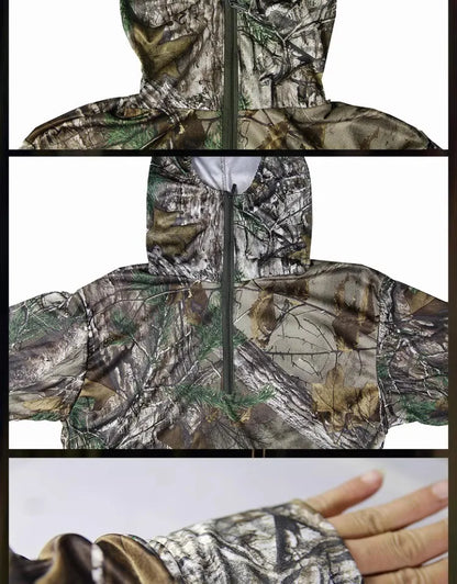 NANFOO Tree Camo Sun Protection Fishing Jacket – Lightweight Hooded UPF Jacket for Hunting, Fishing &amp; Hiking (M–3XL)