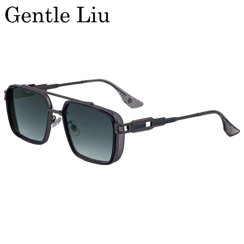GENTLE LIU WF-5G44 Steampunk Double Beam Square Sunglasses – Alloy Frame, UV400