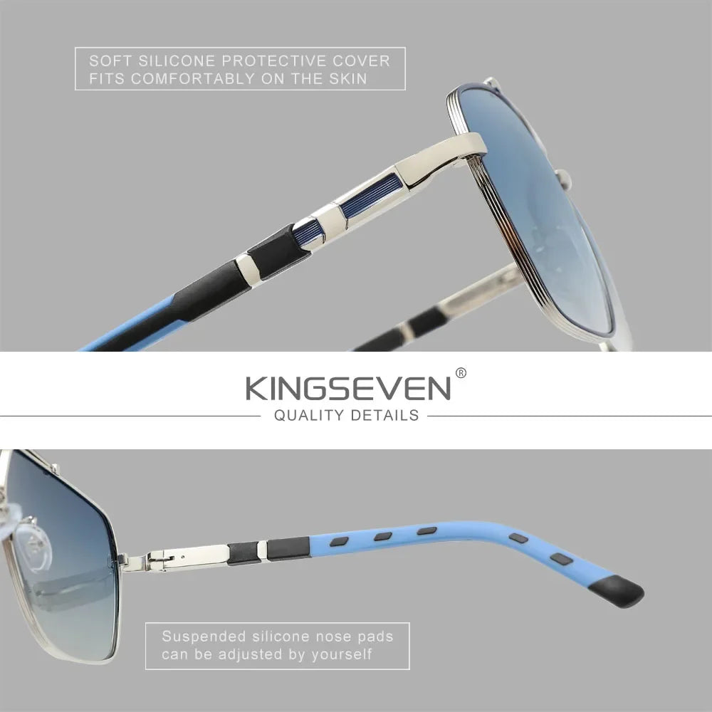 KINGSEVEN Square Polarized Sunglasses – UV400 Mirror Aluminum Frame for Men &amp; Women