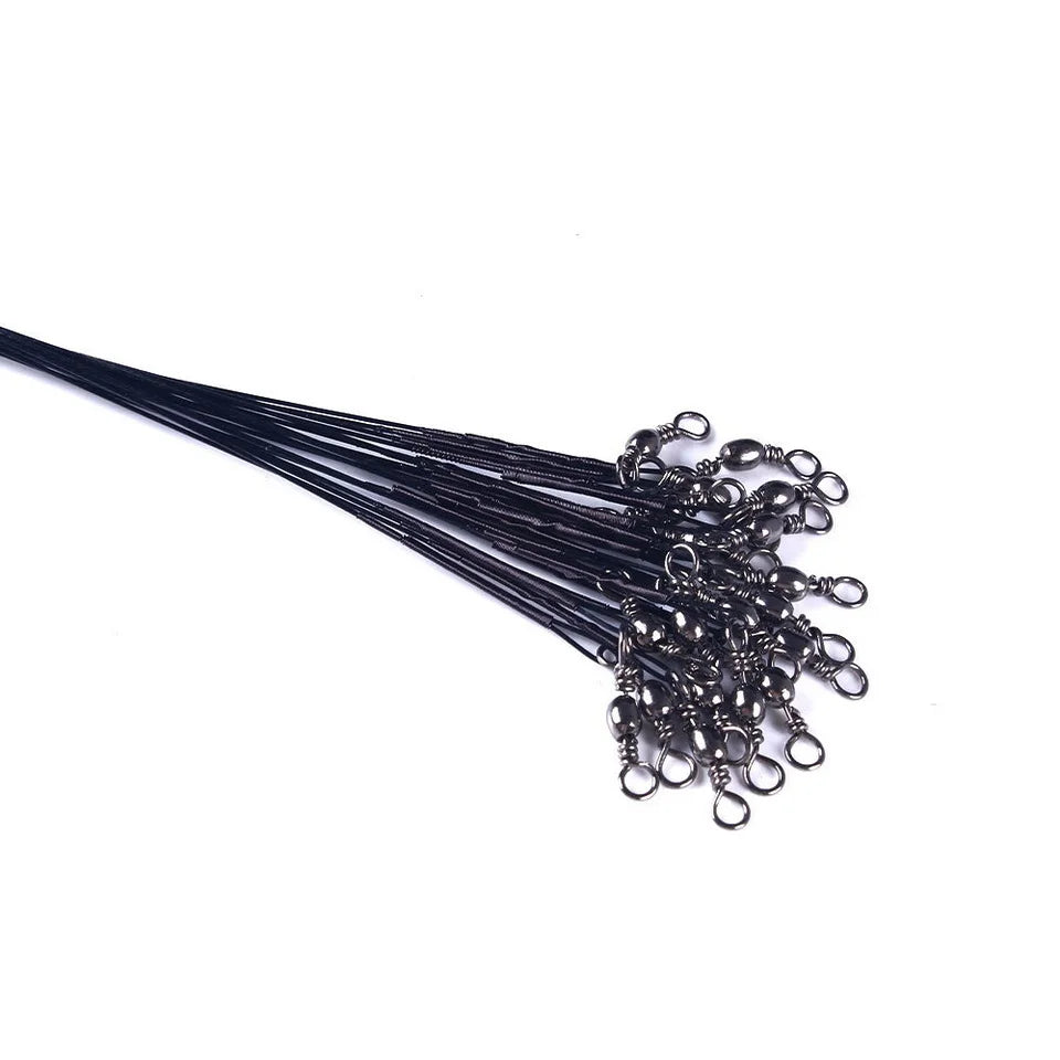 Anti Bite Steel Fishing Line Steel Wire Leader With Swivel Fishing ,  Leash Fishing Wire 15cm 20cm  30cm