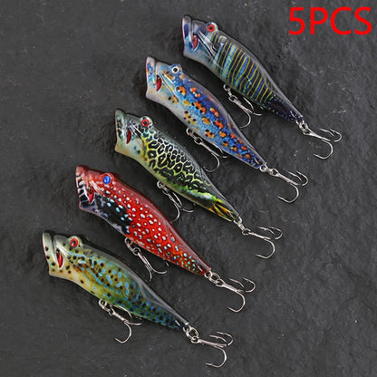 5pcs Striped Crankbait Popper Fishing Lure Set Tackle 8cm/12.4g Dot Painted Artificial Hard Bait With Hook Wobbler For Fish/Pike