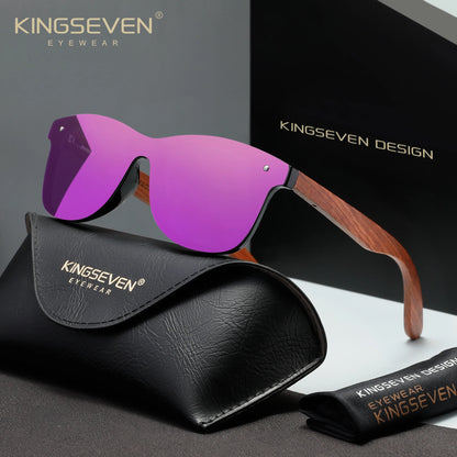 KINGSEVEN Wooden Rimless Polarized Sunglasses – UV400 Large Frame, Retro Style
