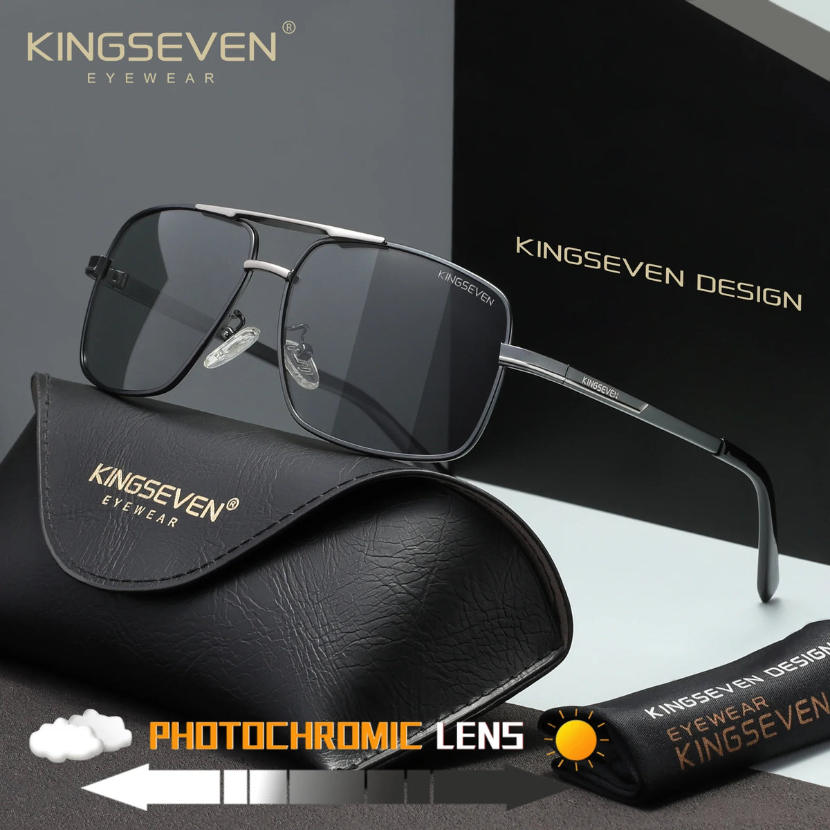 KINGSEVEN 7891 Polarized Sunglasses – Stainless Steel, Photochromic, UV400, Unisex