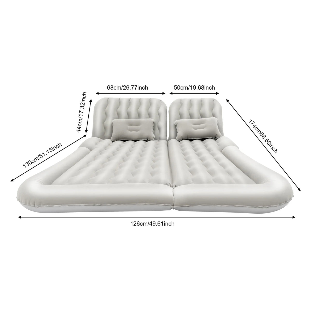 Portable Inflatable Car &amp; Camping Air Mattress – 174×126cm, 250kg Capacity, 6-Chamber w/ Pump, 2 Pillows &amp; Bag