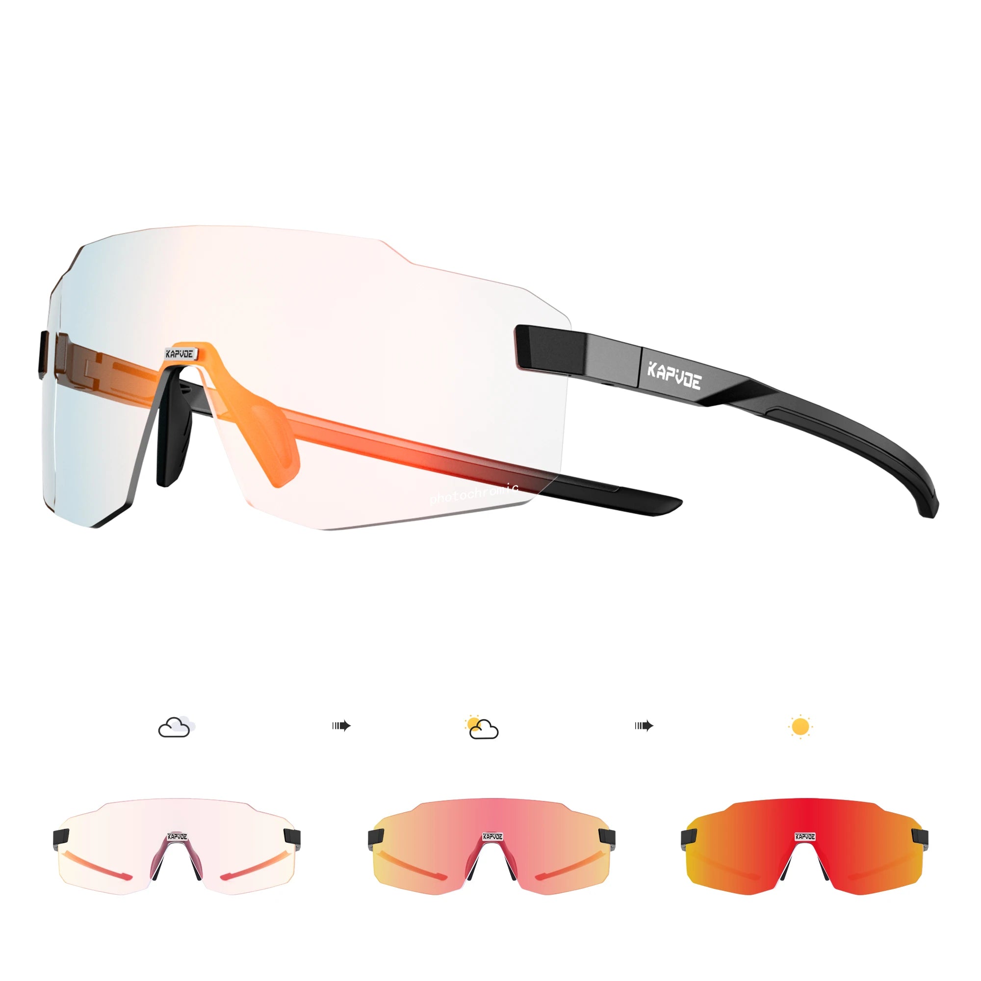 Kapvoe Photochromic Cycling Glasses – UV400 Lightweight MTB Bike Eyewear for Running, Skiing &amp; Outdoor Sport