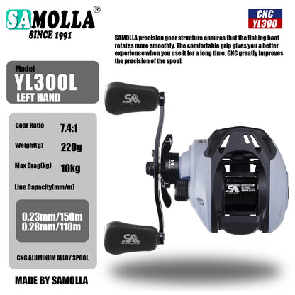 YL300 Baitcasting Fishing Reel – 6+1BB 7.4:1 Gear Ratio 10KG Drag Short-Shaft Spool for Snakehead, Lake &amp; Ocean Fishing