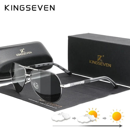 KINGSEVEN 725 Photochromic Polarized Sunglasses – Aluminum Pilot, UV400, Unisex