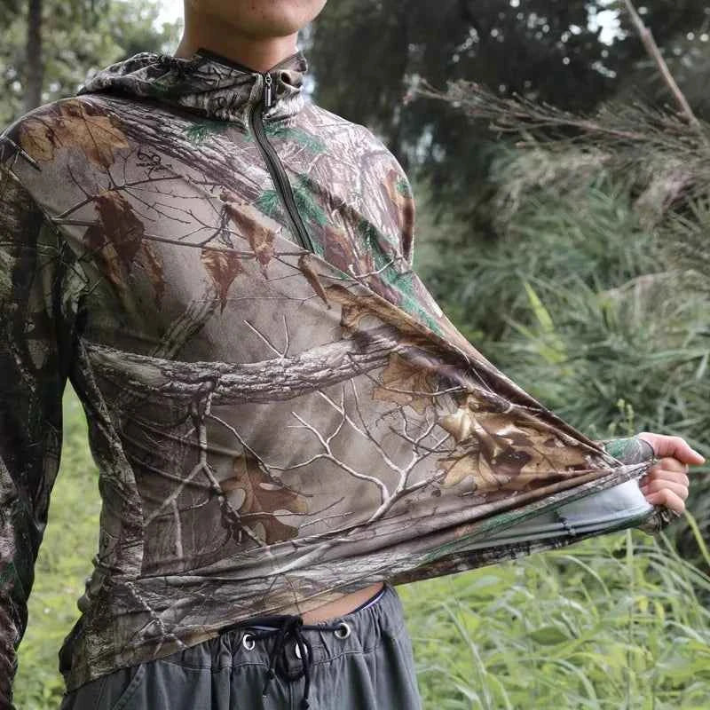 Summer Thin Sun Protection Fishing Jacket Long-Sleeved Cycling Hooded Jacket Tree Bionic Camouflage Hunting Jungle Ghillie Suit