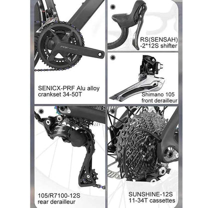 TWITTER New CYCLONE RS-24S shift+105 derailleur carbon road bike 4-pistons oil disc brake racing bicycle 700*28C for men womem