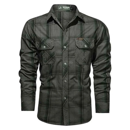 Men Plaid Casual Shirts Male Military Outdoor Loose Multi-pockets Tooling Shirts High Quality Man Large Long-sleeved Shirts 5XL