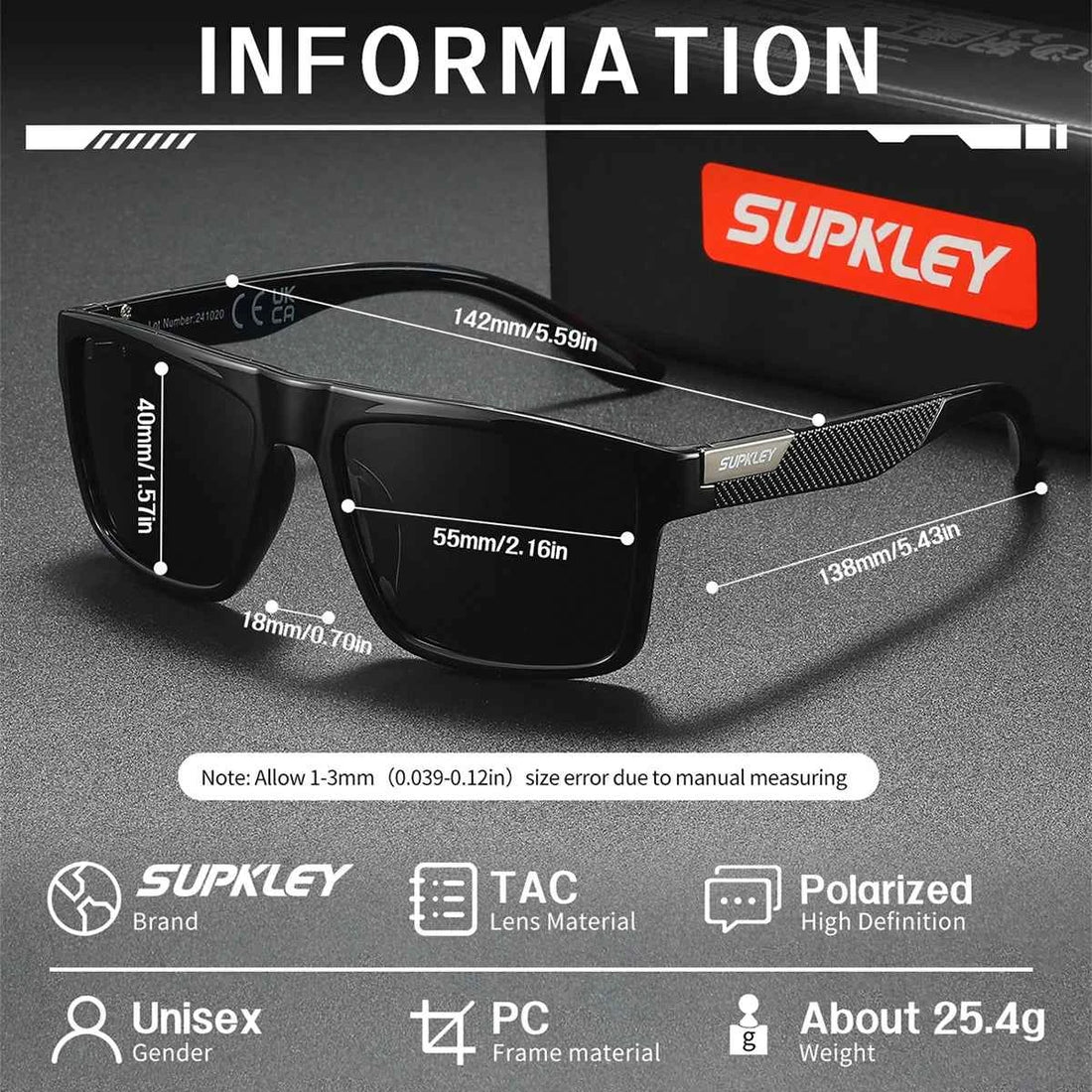 SUPKLEY Lightweight And Comfortable Business Style Polarized Sunglasses With Square Frame And Uv Protection
