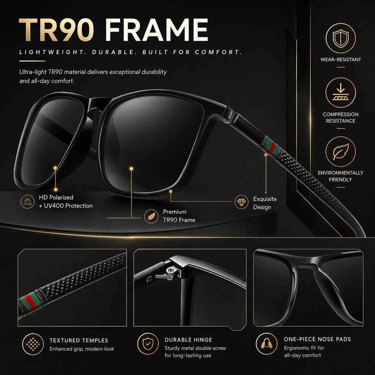 Classic Square Polarized Sunglasses – UV400 Lightweight Shades for Driving, Fishing &amp; Travel