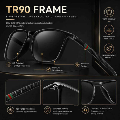 Classic Square Polarized Sunglasses – UV400 Lightweight Shades for Driving, Fishing &amp; Travel