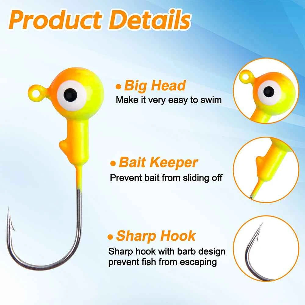 Shaddock Fishing Round Ball Head Jigs – Painted, Barbed Hook, 1/32–3/8 oz, 40 Pcs