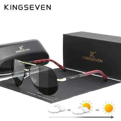 KINGSEVEN 725 Photochromic Polarized Sunglasses – Aluminum Pilot, UV400, Unisex