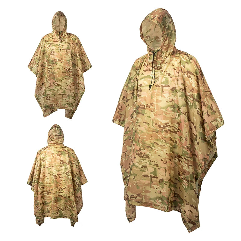 Camouflage Waterproof Poncho – Multifunctional Rain Cover for Camping &amp; Hunting