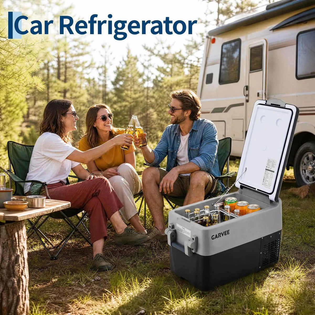 53QT Dual-Zone Portable 12V Fridge Freezer with App &amp; LCD Control – AC/DC Power for Car, RV, Camping &amp; Home