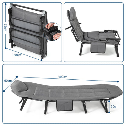 Portable Folding Bed with Cushion and Pillow, Camping Tent Cot for Adults with Supports 500 Lbs for Patio Beach Indoor Outdoor
