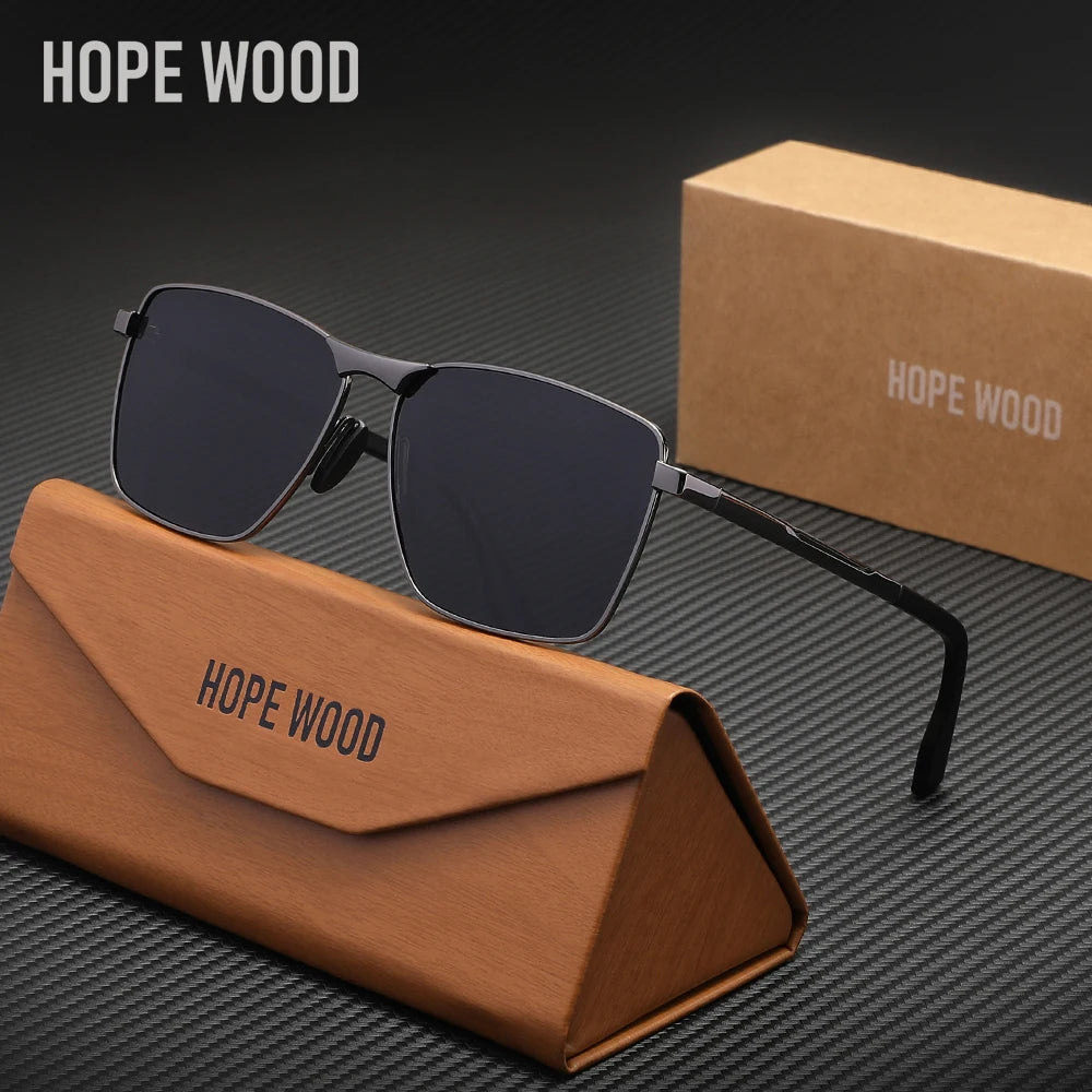 HOPE WOOD 7601 Polarized Rectangle Sunglasses – Alloy Frame, UV400, Unisex