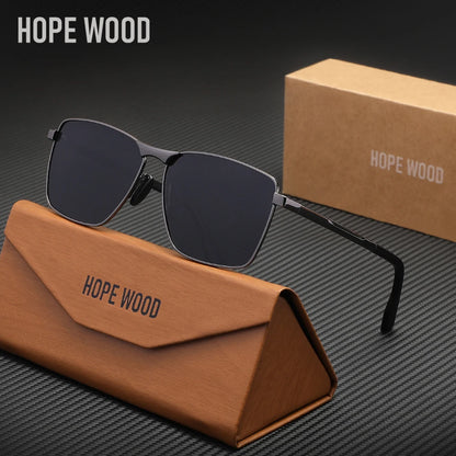 HOPE WOOD 7601 Polarized Rectangle Sunglasses – Alloy Frame, UV400, Unisex