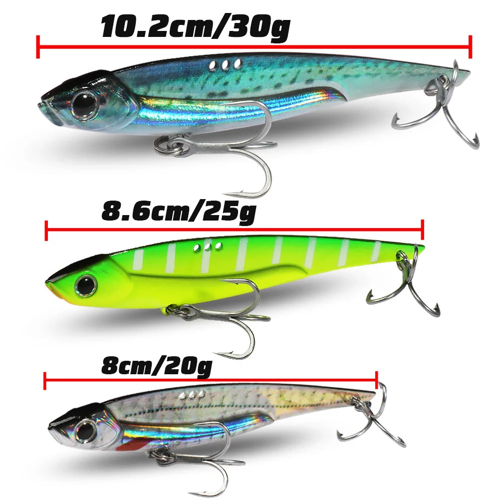 GOBAIT Metal VIB Fishing Lure Kit – 20g, 25g &amp; 30g | Holographic Laser Skin | Treble Hook | Sea, Pike &amp; Bass